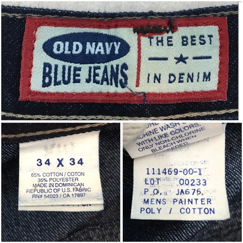 VINTAGE Old Navy Mens Y2K Painter Pants Dark Wash Indigo Carpenter Jeans 34x34